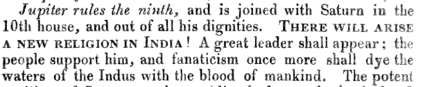 if, however, you look at the discussion on the 1842 Great Conjunction by Zadkiel, we find that he skips step [2]. After casting the chart for Lahore, he find that the conjunction is nearly on the MC, and just declares that a new religion would arise...  https://books.google.com/books?id=jh5kAAAAcAAJ&dq=great%20conjunctions&pg=PA24#v=onepage&q&f=false