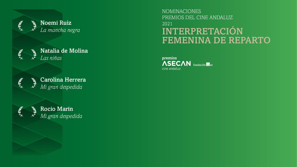 Y las nominadas al Premio del Cine Andaluz a la Mejor Interpretación Femenina de Reparto son...

#asecan2021
#premiosdelcineandaluz
