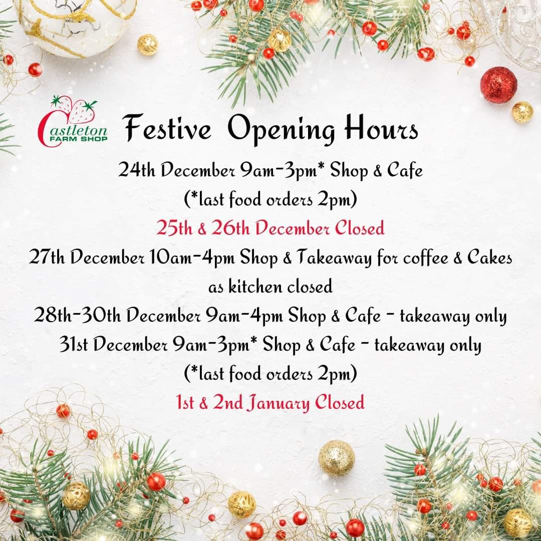 Well that was a weekend of news we'd sooner be able to forget about. It means it is all change here at Castleton. In keeping with the new rules we will revert to takeaway only from reopening on 27th of December, the shop will be open as normal.