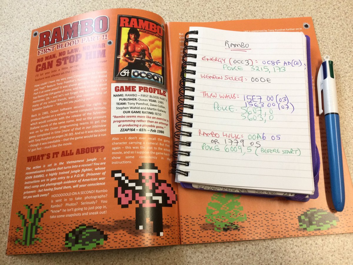 FREEZE64UK's tweet photo. Rambo game cheats from the #Hackersoft pad no.28 and published in FREEZE64 issue 38, which is still available from:
https://t.co/Qk2Vnm7wki
#commodore64 #c64 #c64mini https://t.co/iB6Fe5S5LY