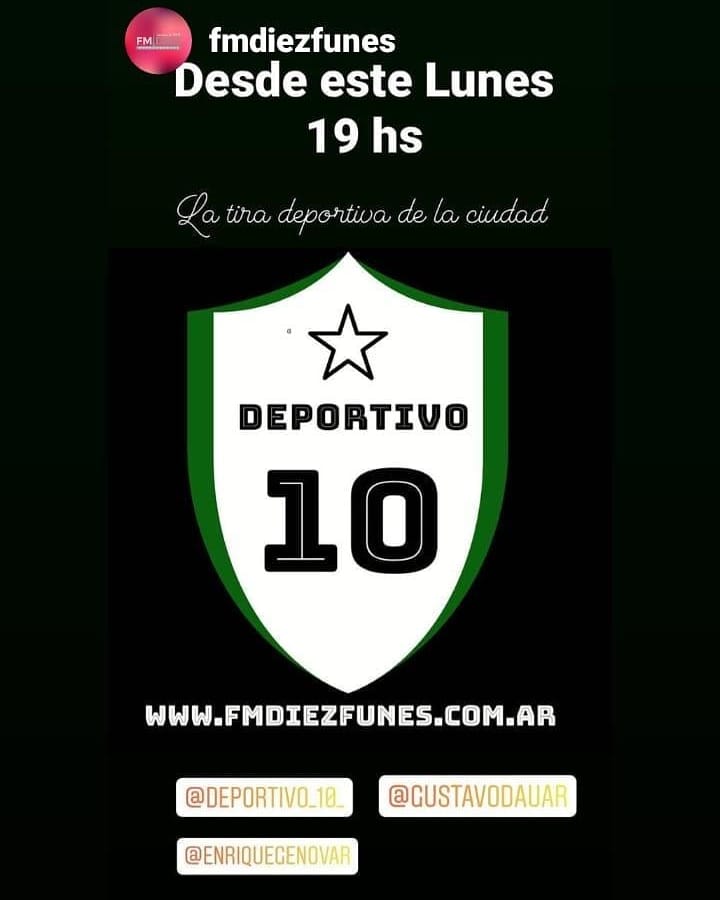 Te esperamos hoy en @fmdiezfunes  desde las 19hs. En Deportivo 10

#radio #Funes  #programadeportivo #rossrio #rosariocentral #Newells