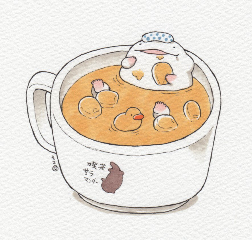 「モコです!最近急に寒くなってきましたね。今日は昔のイラストより、ドリーム温泉シリ」|モコ@うおマロ漫画更新中です！のイラスト