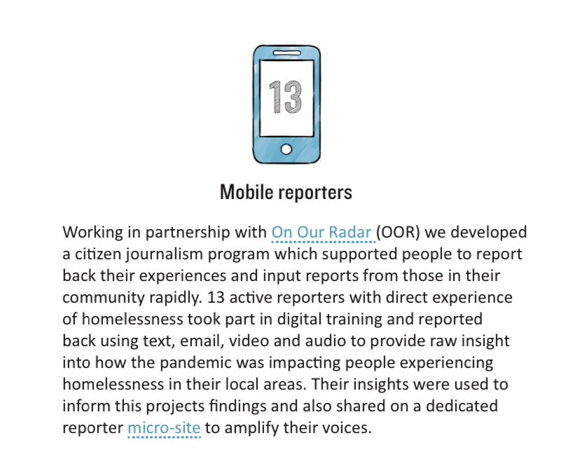 The  @ItsGroundswell community reporter network was trained right in the middle of the first lockdown. We co-scripted training with mentors & then used an auto-cue app to help them record training vids remotely. These were shared to participants via mobile & assignments set weekly