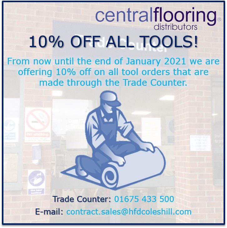 centflooringdis's tweet photo. take advantage of this additional discount on your flooring tools between now and the end of January 2021 by ordering directly with the Coleshill Trade Counter! #flooring #tools #offers #discount https://t.co/pSGuMm0PxI