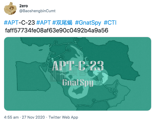 teamcymru's tweet photo. Team Cymru's analytic unit S2 has uncovered 13 total C2's associated with APT-C-23 activity based on malware samples.angeladeloney.]infolordblackwood.]clubjack-fruit.]club... https://t.co/l09GIkJ88s @BaoshengbinCumt #aridviper #gnatspy #micropsia #threatintel https://t.co/2HVvWrnMVi