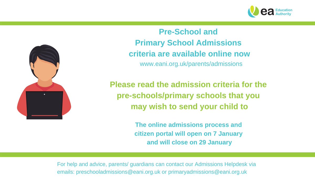 Ed_Authority's tweet photo. If your child is due to start pre-school or primary one in September 2021, admissions guidance and the published admissions criteria for pre-schools and primary schools are available online. Visit https://t.co/fdr1QTRsoh and click on “Search Schools and Admissions Criteria” https://t.co/6Txfmz1c1i