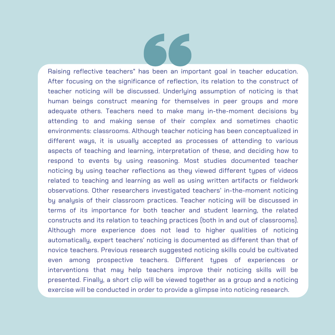 bu_egitim's tweet photo. Fakültemiz Paylaşım Toplantılarının ikincisi Doç. Dr. Rukiye Didem Taylan’ın "Teacher Reflection and Noticing" sunusu ile Cuma, saat 13:00'de Zoom üzerinden gerçekleşecektir. Sunum İngilizcedir. Katılımınızı bekliyoruz.
#EFpaylasimtoplantisi #buegitim https://t.co/GjcSPfCLPr