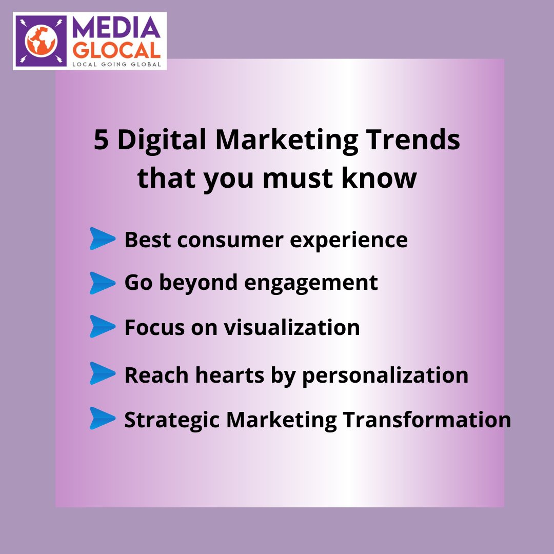 media_glocal's tweet photo. 5 digital marketing trends that you must know.
#letusguide #digitalmarketing #marketing #socialmediamarketing #socialmedia #business #marketingdigital #branding#instagram #onlinemarketing #advertising #digital #contentmarketing #marketingstrategy #digitalmarketingagency https://t.co/P7RYyPSOeQ