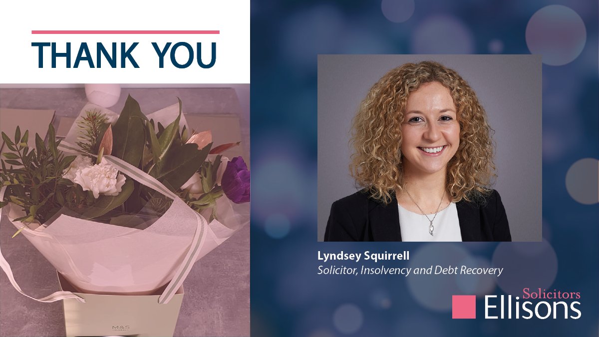 EllisonsLaw's tweet photo. Lyndsey Squirrell, Solicitor in our Insolvency team, received these beautiful flowers from a very pleased client who she’d helped to recover over £150,000. The client wrote to say they were “thankful for Lyndsey’s patience and kindness at such a difficult time”. #MondayMotivation https://t.co/dgvxJqhcGa