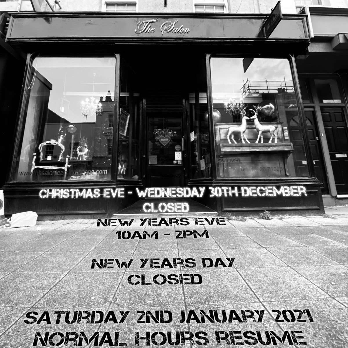 🎄CHRISTMAS OPENING HOURS🎄
Remember free parking in car parks throughout December. 
Alllow extra time when coming into town to arrive to appointments on time. Limited availability this week, so please don’t hesitate to get in touch if you would like to get in.