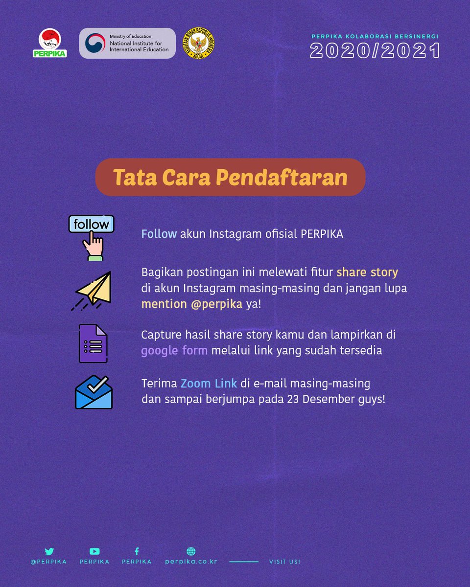Perpika's tweet image. Halo sobat PERPIKA!
kabar gembira nih untuk yang kemaren kepo gimana caranya kuliah di Korea~🤗
yuk gabung dalam acara Get to Know edisi How to Study in Korea bersama para pembicara keren!

link pendaftaran:
🔗bit.ly/2LDC7Qe

PERPIKA! Kolaborasi bersinergi.