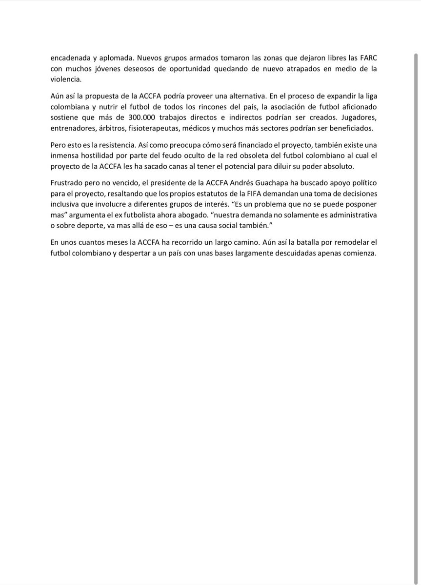 ACCFA2020's tweet photo. TERCER MUNDO
Un artículo emitido en Inglaterra  por el  periodista inglés Carl Worswick donde critica que un país como Colombia no tenga tercera división, menciona la iniciativa de Accfa  en esta  propuesta en Colombia  y https://t.co/MpcP95Stui