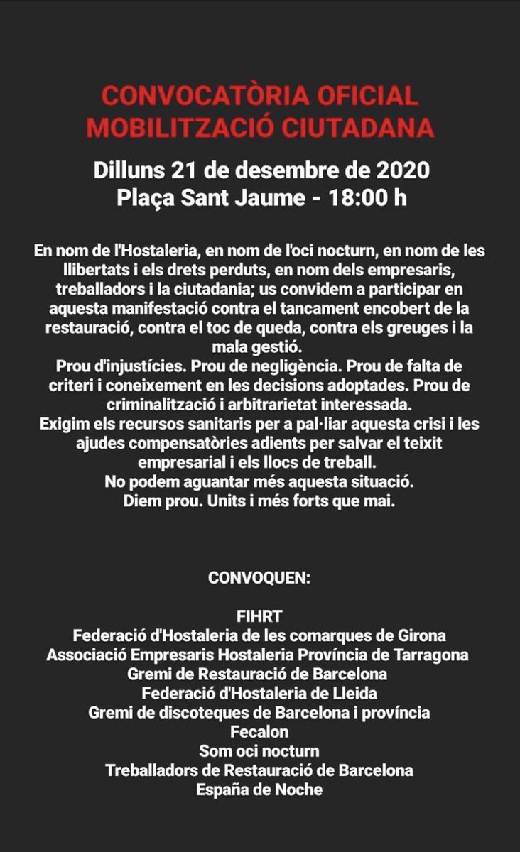 BallarinMontseK's tweet photo. Acompanyant els sectors més afectats x les restriccions (algunes noves d’avui), q s’han manifestat davant @gencat.
Sense restriccions justificades, proporcionals i acompanyades d’ajuts, s’està condemnant a la ruina molts petits negocis. I no pot ser! #Fihrt #Fecalon #Covid_19 https://t.co/u7FFQQDQr9