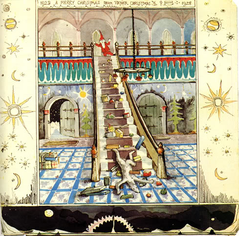 Tolkien also added his own illustrations. I have to apologize but a lot of my favorites seem to include the Polar Bear falling for some reasons, like when he's walking down the stairs with presents and slipped on a soap bar, or when he's fixing the roof and falling from it. 