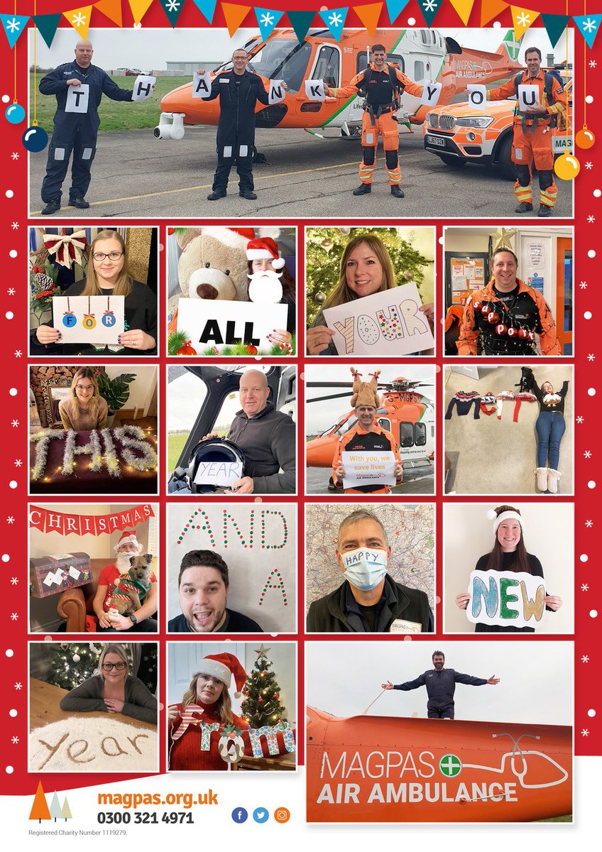 Merry Christmas from our family to yours!

The Magpas Air Ambulance team are still available and providing lifesaving care to the region every day this Christmas and New Year. 

We hope you'll never need us, but we're here if you do. Please stay safe.