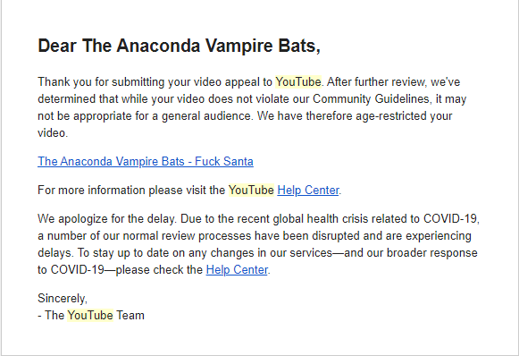 AVBband's tweet photo. Dear @TeamYouTube , can you tell us why our appeal was rejected? The song "WAP" is still not age restricted so I want to know why that song is allowed but ours isn't? They should either both be age restricted or neither of them should be age restricted. https://t.co/slW6RCAGfE