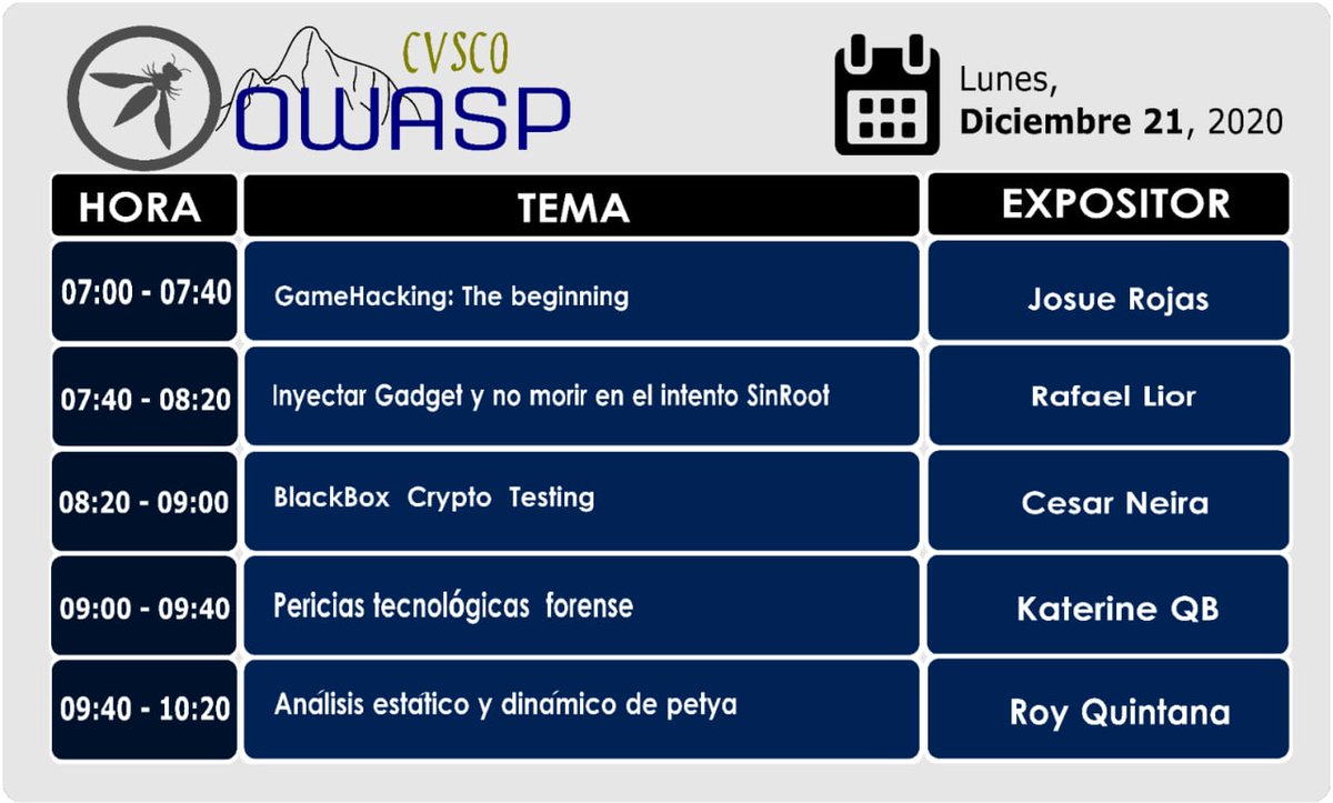 Es hoy!! todos están invitados, no se pierda son excelentes charlas de calidad para nuestro evento!!! #OwaspLatam #meetup