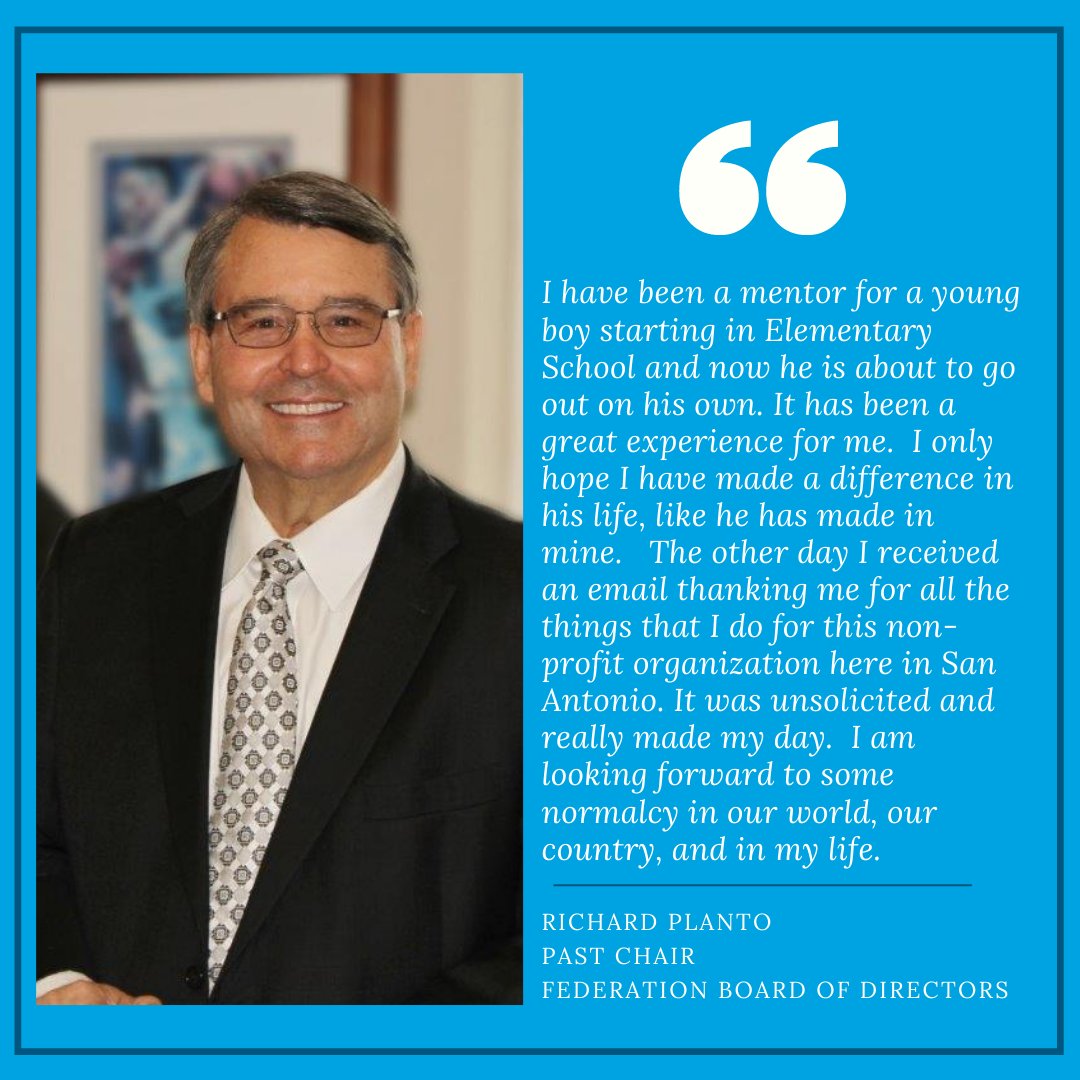 Thank you Richard Planto for sharing a time when you leant a helping hand,  when someone made your day,  and also what you are looking forward to in the coming year. 
 •••
#JFSATX #JewishSA #FederationisHERE