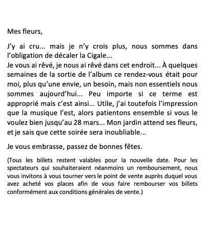 Mes fleurs, on se retrouve le 28 mars à la Cigale... je vous embrasse. 💐❤️