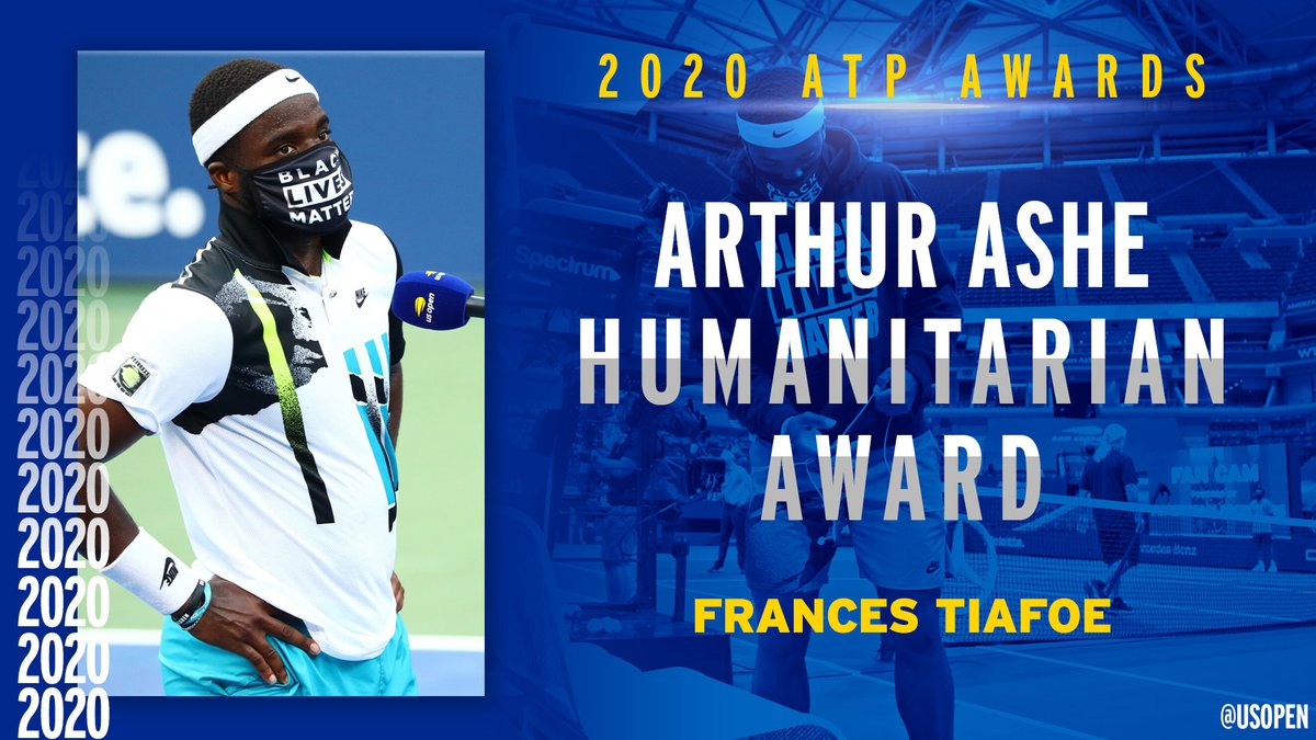 usopen's tweet photo. Using his platform to promote awareness ✊🏿

@FTiafoe | #ATPAwards https://t.co/5TFlP68Hk1