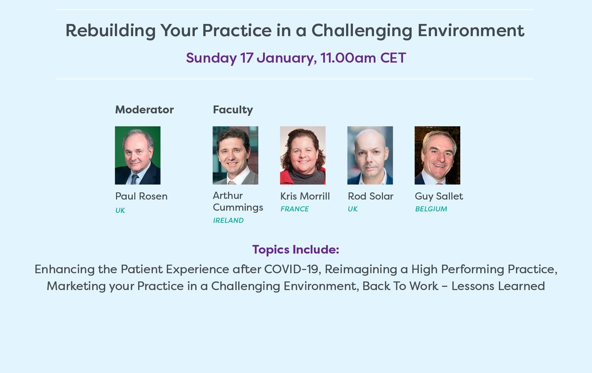 The ESCRS Practice Management and Development Committee is hosting a free webinar on Sunday January 17 2021 at 11 am CET. Check out this link for more information and details of how to register:  ow.ly/BsxF50CRd8p
#ophthalmology