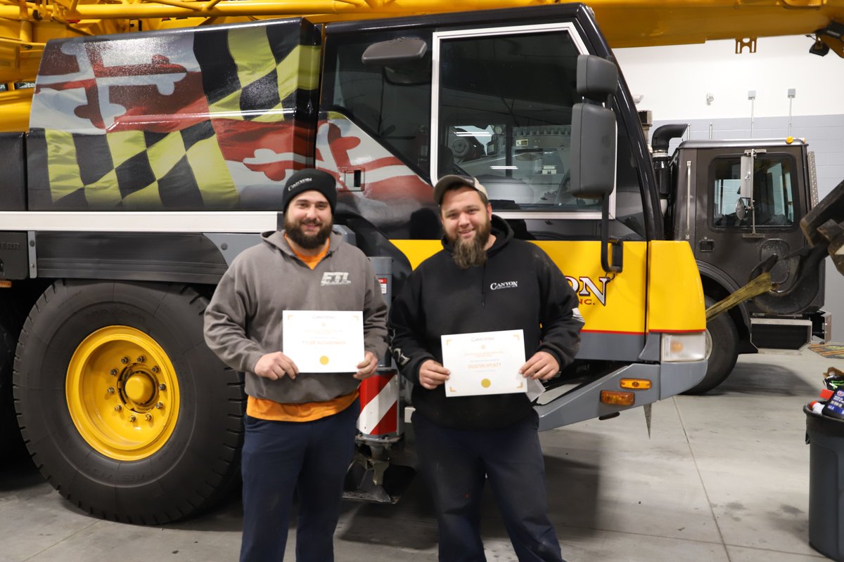 CanyonContract's tweet photo. Today we celebrate Tyler Ausherman and Dustin Hyatt for earning their Crane Operation Certification! With this certification Tyler earned a bonus and was generous enough to share it with his colleague! Congrats Dustin and Tyler!
..
#TheCanyonWay #TheCanyonTeam #CraneCertified https://t.co/bQ0MvRDtIL