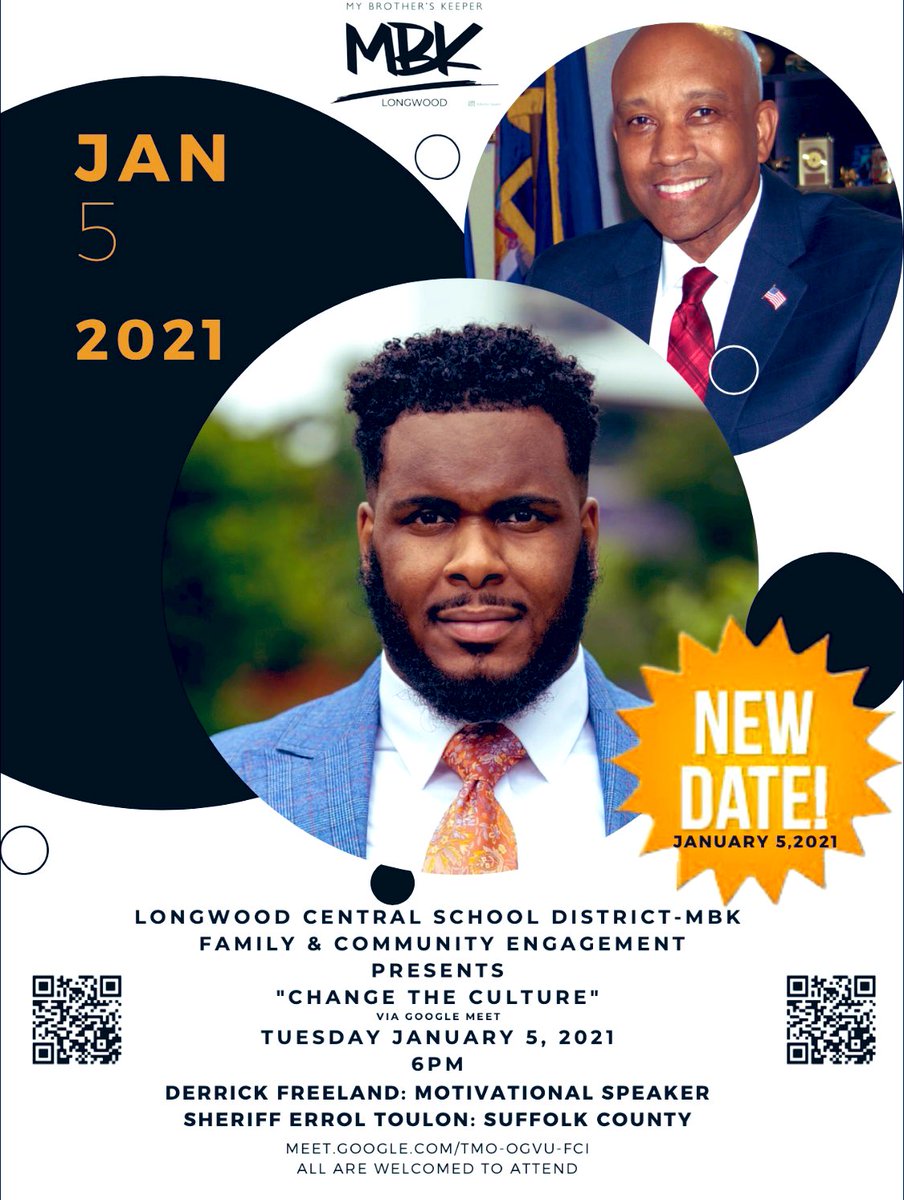 Longwood MBK...
Special Event for <a href="/LongwoodCSD/">LongwoodCSD</a> Don't Miss it! <a href="/NYSMBK/">New York State MBK</a>. Thanks to @YonkersMBK for being a model program. Special thanks to @WestburySup <a href="/DrAAlston/">Dr. Anael Alston</a> <a href="/MBK_Alliance/">My Brother's Keeper Alliance</a> <a href="/mbk/">mbk</a> for always sharing great ideas in support of children.