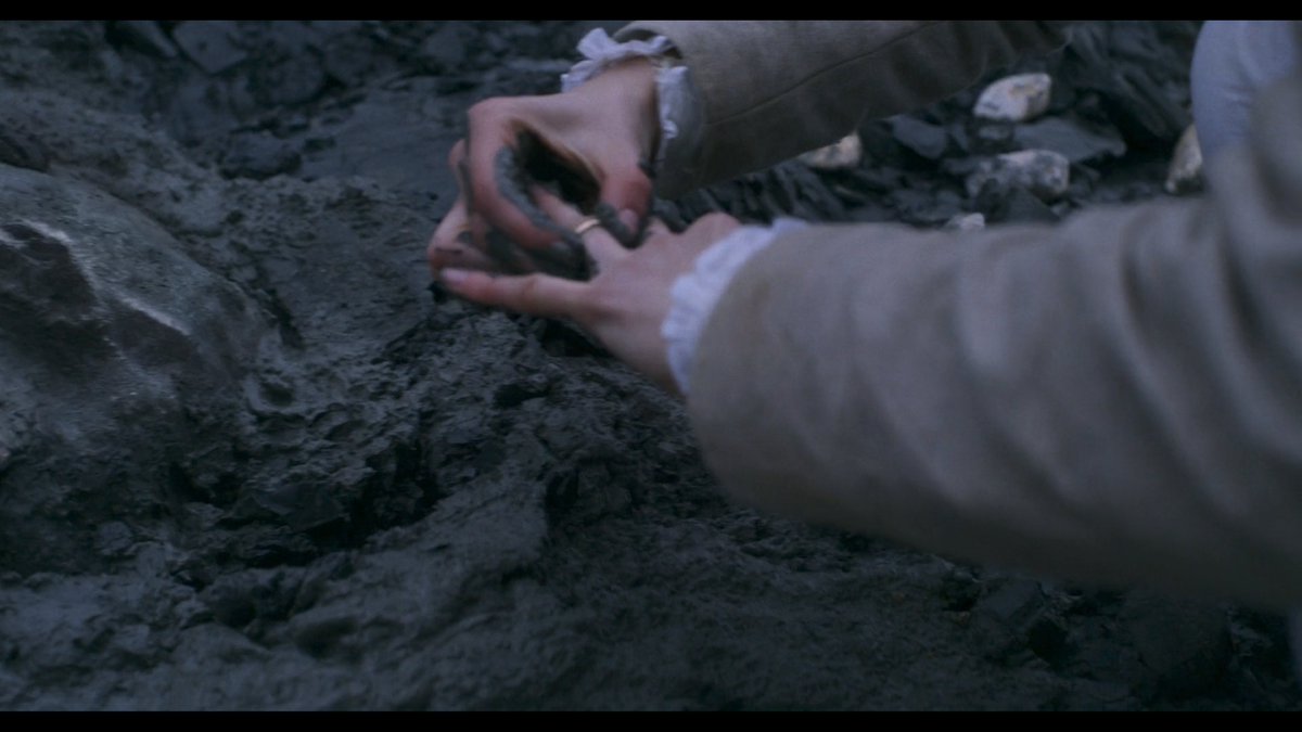 A discovery on the beach in  #Ammonite prompts a woman to take off her wedding ring before she thrusts her hands in the mud. Does scientific discovery mean freeing oneself from the bounds of society? To dig, with unhindered glee, into the earth?