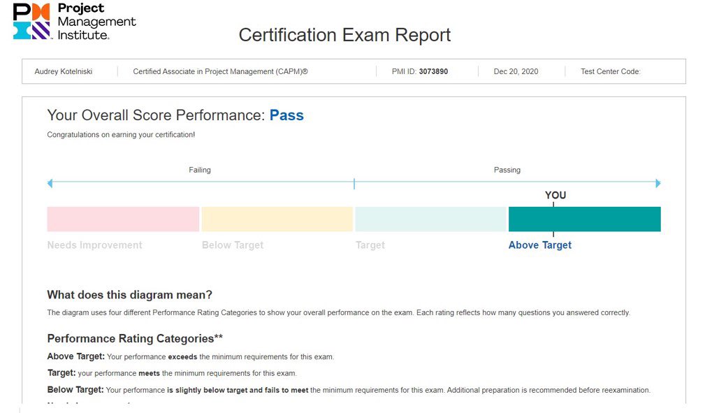 akotelniski's tweet photo. It’s official! I’m a CAPM! After stressful study sessions - it paid off! Looking forward to working towards my PMP! #projectmanagement #capm #PMP #lifelonglearning https://t.co/vKZBZrIdQz