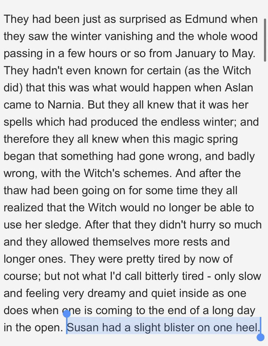 Much of the Susan discussion frustrates me, as I don’t find her outcome depressing or sexist but realistic (we all go thru times of doubt & the superficial) & hopeful (she may still find her own way), & I think these lines are interesting foreshadowing while totally in character!
