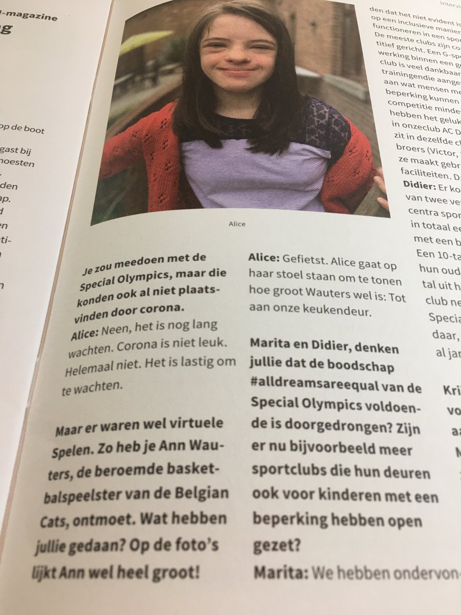 NolfJan's tweet photo. Daarnet had @AnnWauters12 het op @radio1be https://t.co/pMSPQMEjUw over #resilience &amp; #SpecialOlympics en nu net Alice vandaag in tijdschrift @trefpuntstan : ook over haar ontmoeting met... jawel #daretobelieve❤️ https://t.co/IVLTcwSpkH 🔥 https://t.co/wK8LEbd11n