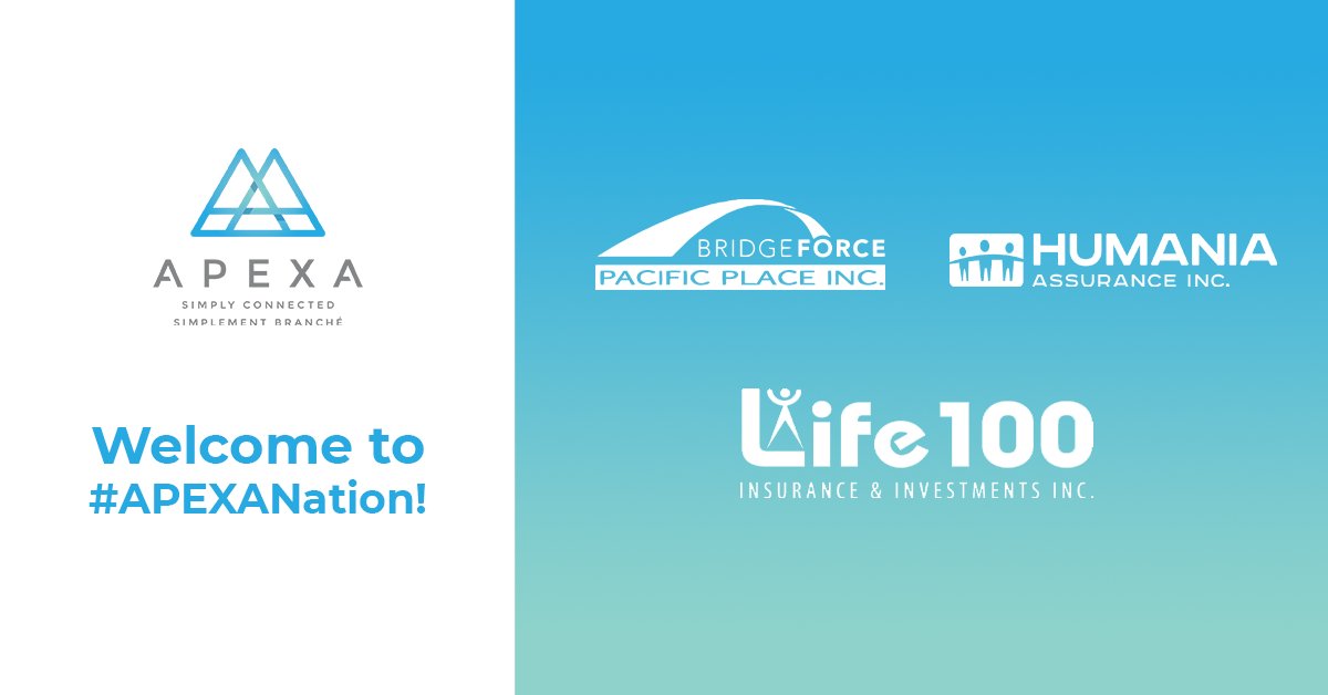 APEXA_Corp's tweet photo. With great excitement, we welcome our new clients on #APEXA - @HumaniaAssurInc, @BRIDGEFORCE, and @Life100II! Welcome to #APEXANation! #LifeInsurance https://t.co/L3AazL1Efs