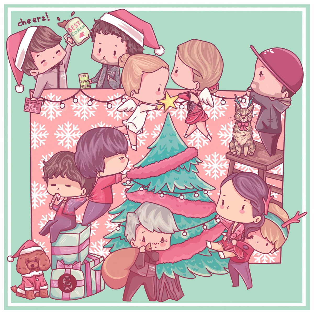 SkatingSchoolCH's tweet photo. Happy Holidays!! We send you all our best wishes of love, happiness, and good health! Thank you all for the support and Laia @fsdrawings for the adorable card design! #TeamChampéry https://t.co/w6ZZazPOYJ