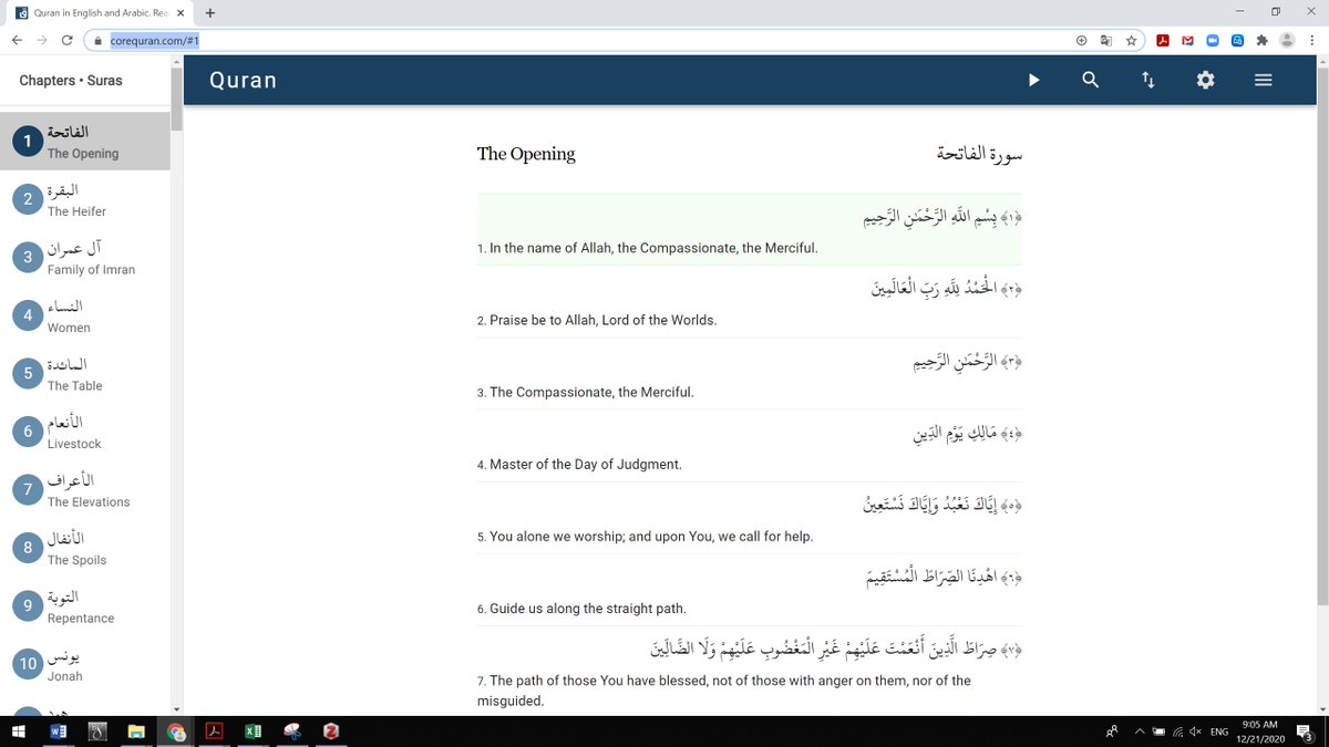 GabrielSaidR (@gabrielsaidr) on Twitter photo As the library <a href="/NotreDame/">University of Notre Dame</a> has a subscription I usually use <a href="/quran_gateway/">Qur'an Gateway</a> for reference to the text of the Qur'an and translations (includes Droge) but a good resource too is "CoreQuran" - it is ad free, includes Itani's translation, & has a smooth Arabic/English presentation. As the library <a href="/NotreDame/">University of Notre Dame</a> has a subscription I usually use <a href="/quran_gateway/">Qur'an Gateway</a> for reference to the text of the Qur'an and translations (includes Droge) but a good resource too is "CoreQuran" - it is ad free, includes Itani's translation, & has a smooth Arabic/English presentation.