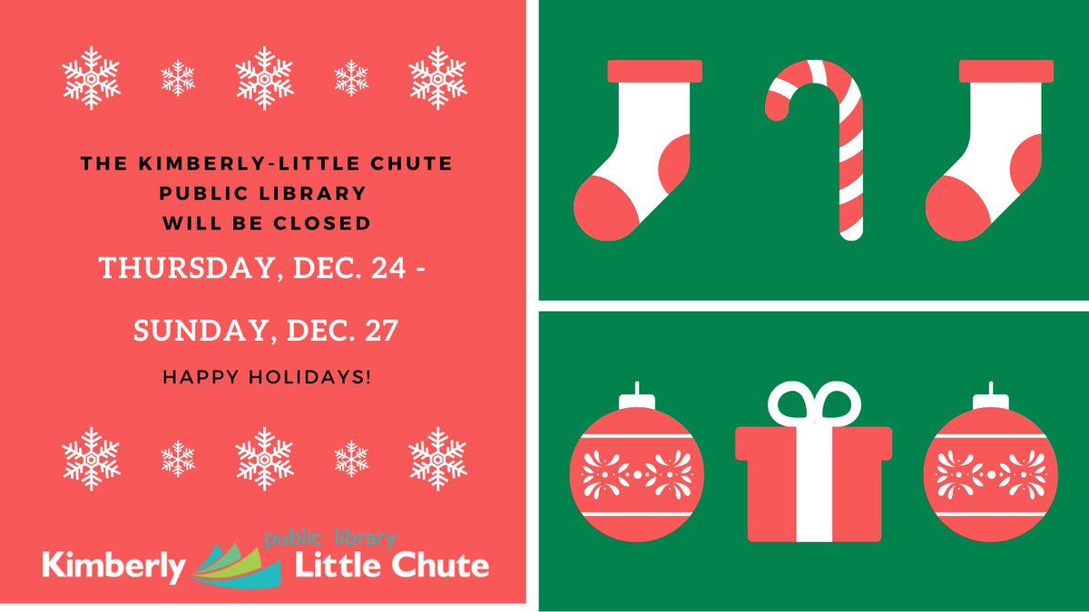 kimlitlibrary's tweet photo. Our hours have changed this holiday week. 

The Kimberly Library will close at 5 pm, Monday through Wednesday.  

Both libraries will be closed Thursday through Sunday. 

Have a happy holiday. 

#holidayhours #library #libraryhours https://t.co/N0tRFgHlWO