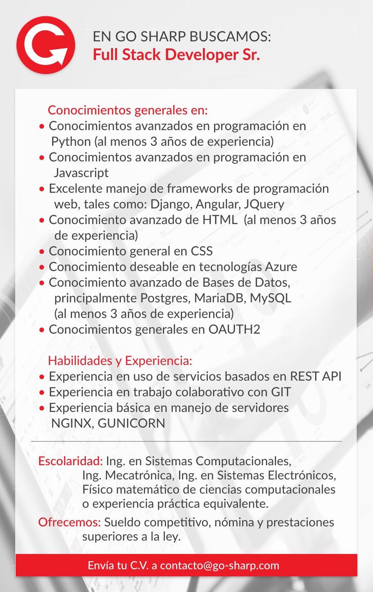 gosharp_ai's tweet photo. ¡Te estamos buscando! Si eres Desarrollador Full Stack en búsqueda de retos, envía tu CV y únete a los desarrolladores más innovadores en IA de México.
#fullstackdeveloper #fullstack #job #empleo#inteligenciaartificial #desarrolladores #recruitment #jobs #hiring #contratando https://t.co/y4iTyVcpxZ