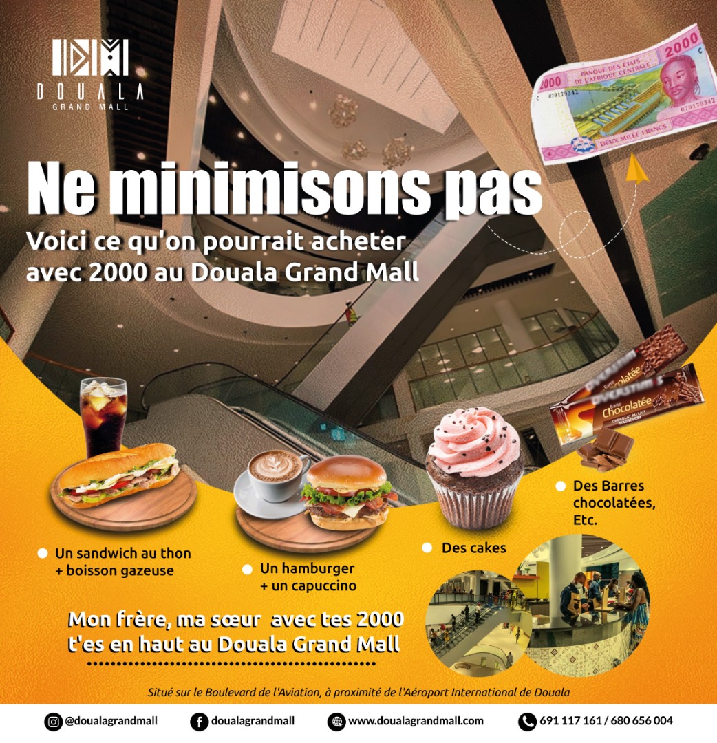 Douala Grand Mall (@doualamall) on Twitter photo Ne minimisons pas 2000 ohhh!
Voici ce qu'on pourrait acheter avec 2000 au <a href="/DoualaMall/">Douala Grand Mall</a> : 1 sandwich au thon + boisson gazeuse ; 1 sandwich + 1 capuccino, des cakes, des Barres chocolatées...
Mon frère, ma sœur avec tes 2000, t'es en haut🤩
#DoualaGrandMall #Cameroun #TT237 Ne minimisons pas 2000 ohhh!
Voici ce qu'on pourrait acheter avec 2000 au <a href="/DoualaMall/">Douala Grand Mall</a> : 1 sandwich au thon + boisson gazeuse ; 1 sandwich + 1 capuccino, des cakes, des Barres chocolatées...
Mon frère, ma sœur avec tes 2000, t'es en haut🤩
#DoualaGrandMall #Cameroun #TT237