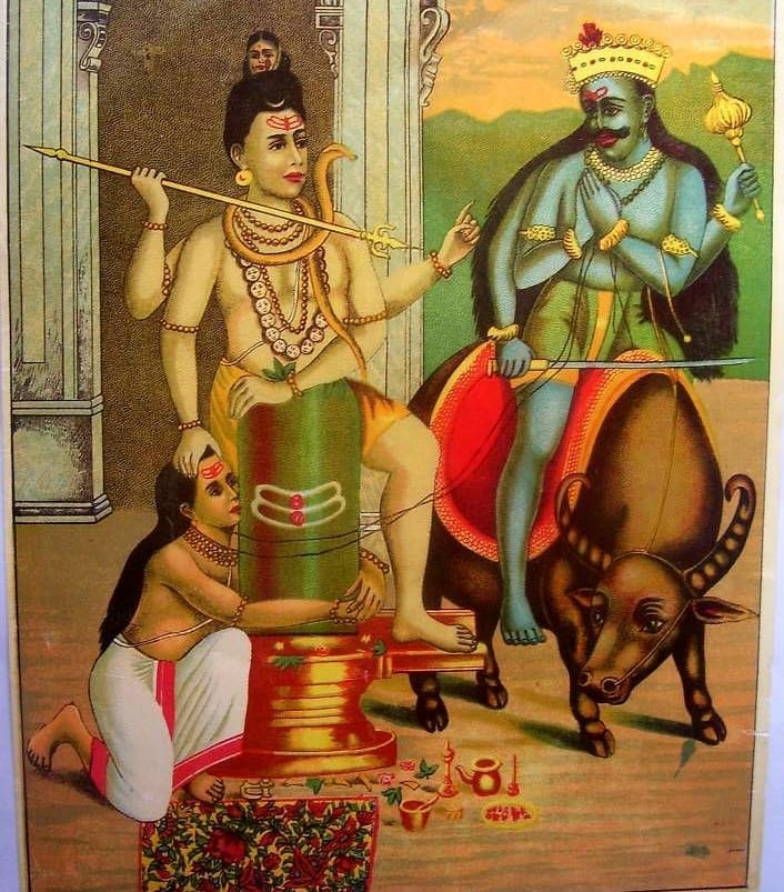 Story of Markandeya and kalabhairava.Markandeya was a child for whom a choice was made before he was born. His parents had to choose between having a son who would live for a hundred years but a fool, or a son who would be a brilliant, shining but live only for sixteen years.