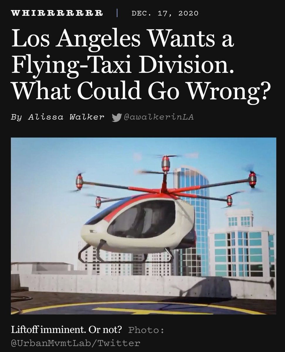 Drug-filled tent cities cover LAPeople have no money or jobsSmall businesses are revolting over nonsensical rules (that politicians ignore)Tax base is escapingBudget is implodingAnd LA's Clown Mayor announces a vaporware battery-powered flying taxi, w/a foreign company