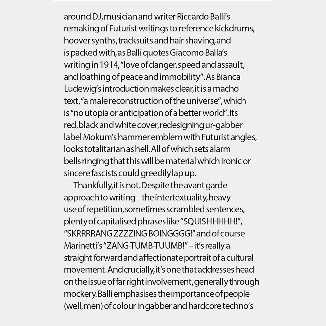 dj_Balli's tweet photo. @joemuggs on "Sbrang Gabba Gang: Gabber Reconstruction of the Universe" on @thewiremagazine Issue 443, FULL PAGE! #gabber #technohardcore #Gabba #futurism #Manifesto #futurista #literature #remix #RiccardoBalli #music #book #review https://t.co/CzwPVgRqG2