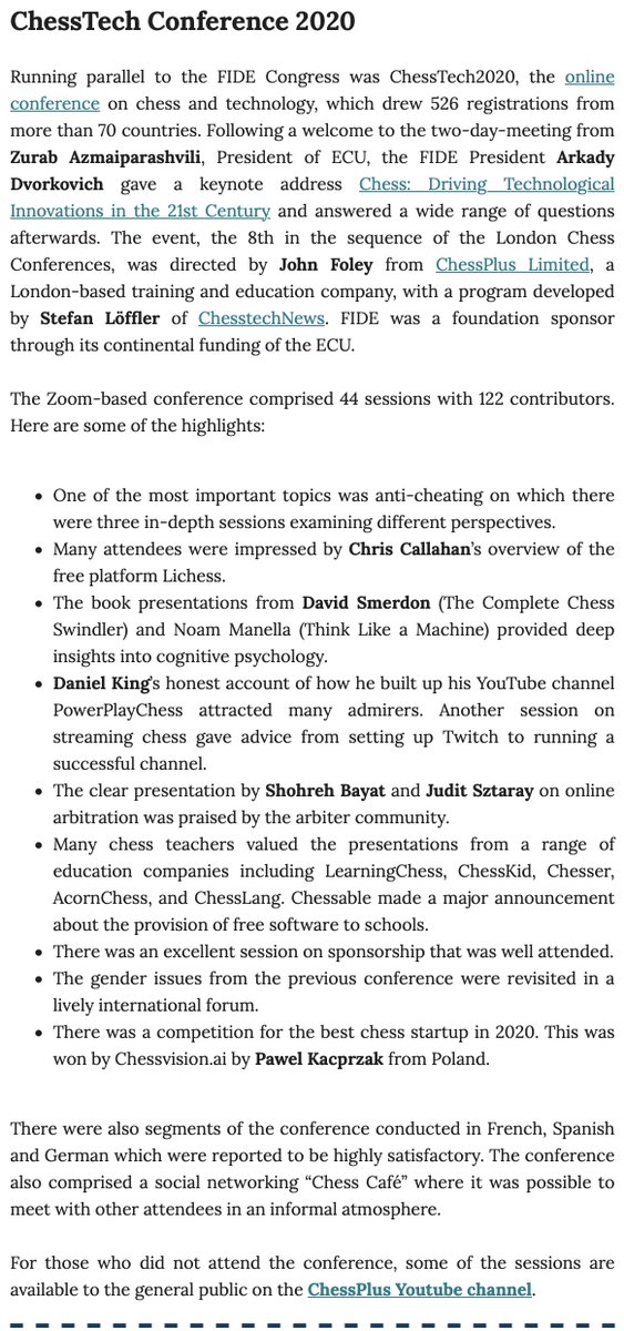 LondonChessConf's tweet image. Conference Report from @FIDE_chess newsletter