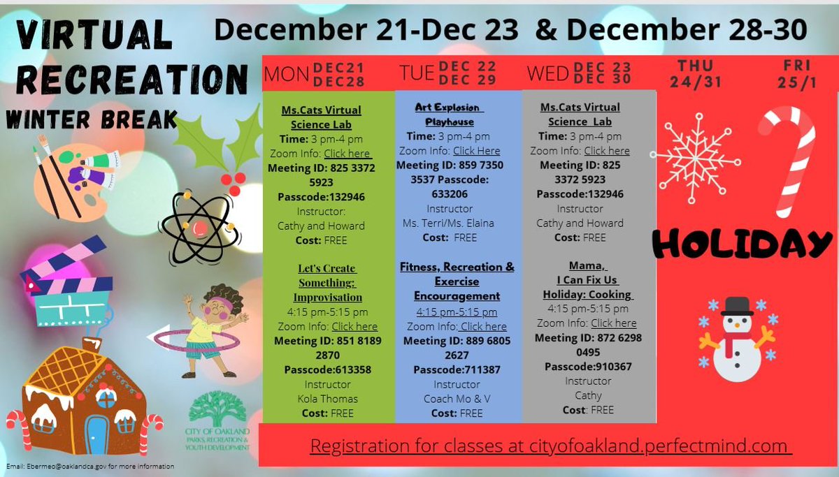 Virtual recreation activities for students this week from <a href="/Oakland/">City of Oakland</a>