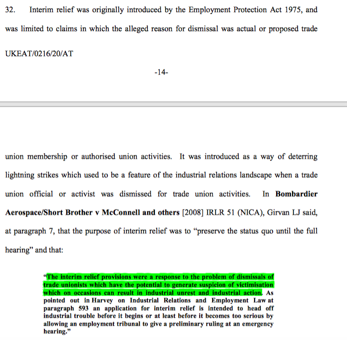 9/ As the NICA put it in the Bombardier v McConnell case, the purpose of those initial provisions was to swiftly stave off an atmosphere of suspicion leading to industrial unrest.