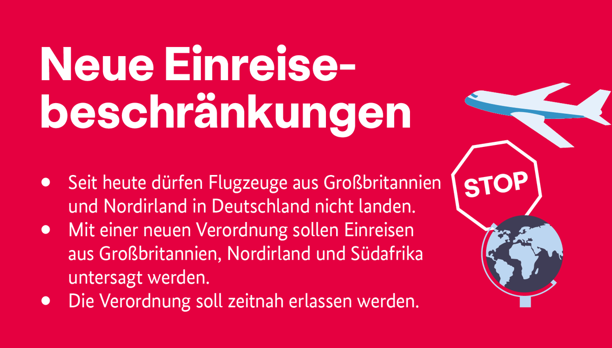 bmg on twitter um die burgerinnen und burger in deutschland vor neuen varianten des coronavirus zu schutzen die sich in grossbritannien und sudafrika verbreiten gelten in deutschland neue einreisebeschrankungen https t co ytat75pnsq twitter