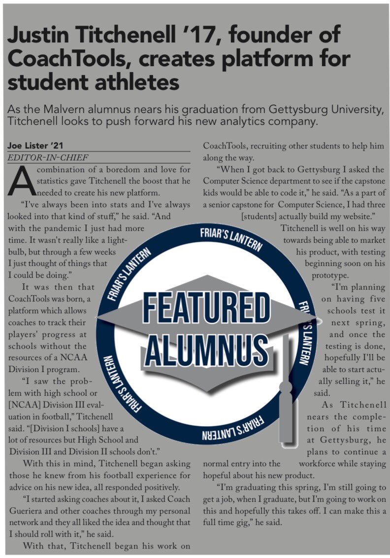 CoachTools__'s tweet photo. Check out this article from Malvern Prep High School featuring our president, Justin Titchenell!

#coachtools #malvernprep #gettysburgcollege #studentathletes #platform #analytics https://t.co/AcCwIBW1mo