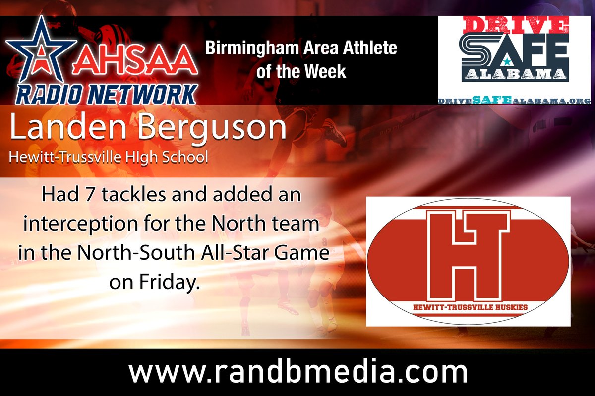 ahsaaradio's tweet photo. Congratulations to @LandenBerguson from @HuskyFast for being named the Birmingham Area Athlete of the Week! Sponsored by @DriveSafeAL https://t.co/OuhihVGgjC