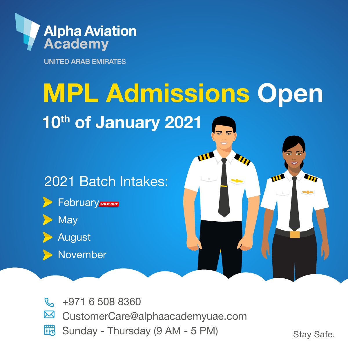 AirArabiAcademy's tweet photo. Admissions for our pilot training programme (MPL) will re-open on 10th of January 2021 with limited seats for our upcoming batch intakes. ✈️
Contact our team now for more information.
#aviation #flying #pilot #PilotsofTwitter #PilotTraining #AviationTraining #AlphaAviation https://t.co/SH1aaqN1Ja