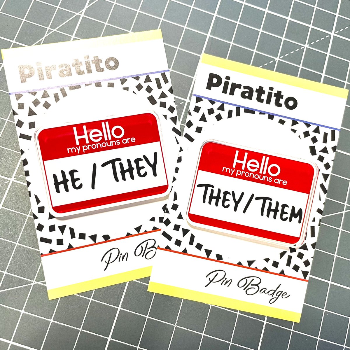 Our awesome acrylic pronoun pins (printed by the lovely little elves at <a href="/ZapCreatives/">Zap! Creatives ♻️</a>) are pretty popular this Christmas. Show us if you got one using the hashtag #piratito x