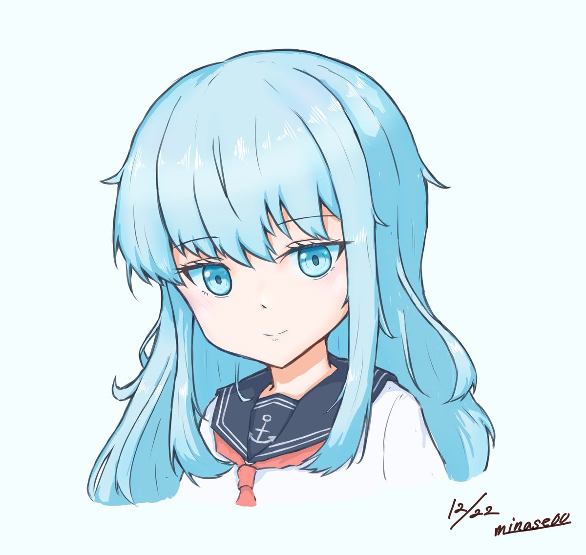 hibiki (kancolle) 1girl solo long hair blue eyes sailor collar white background neckerchief  illustration images