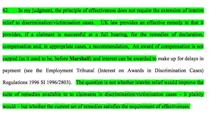 13/ The EAT rejected the effectiveness argument. The question wasn't whether an added remedy could be given to victims of discriminatory dismissals, but whether the suite of remedies provided was an effective one. Irrespective of delays, compensation was effective.